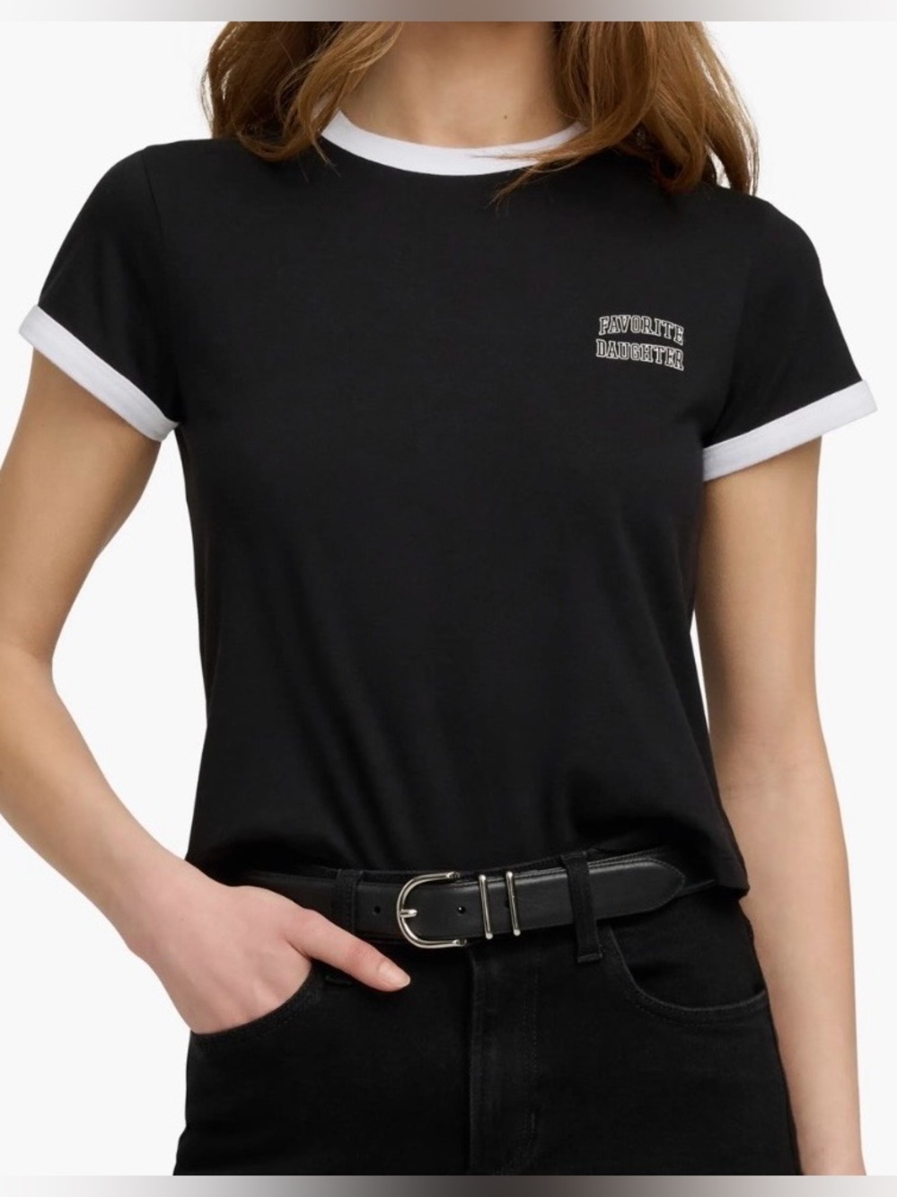 NWT Favorite Daughter The Cropped Ringer Tee in Black & White